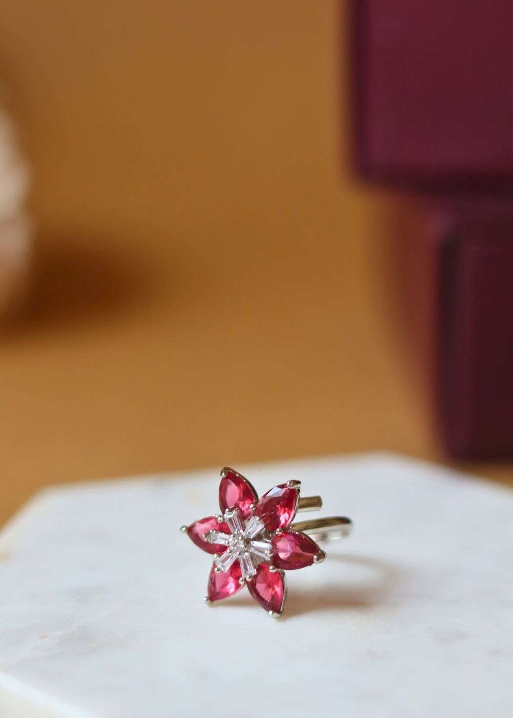 anti tarnish Ruby Floral Ring