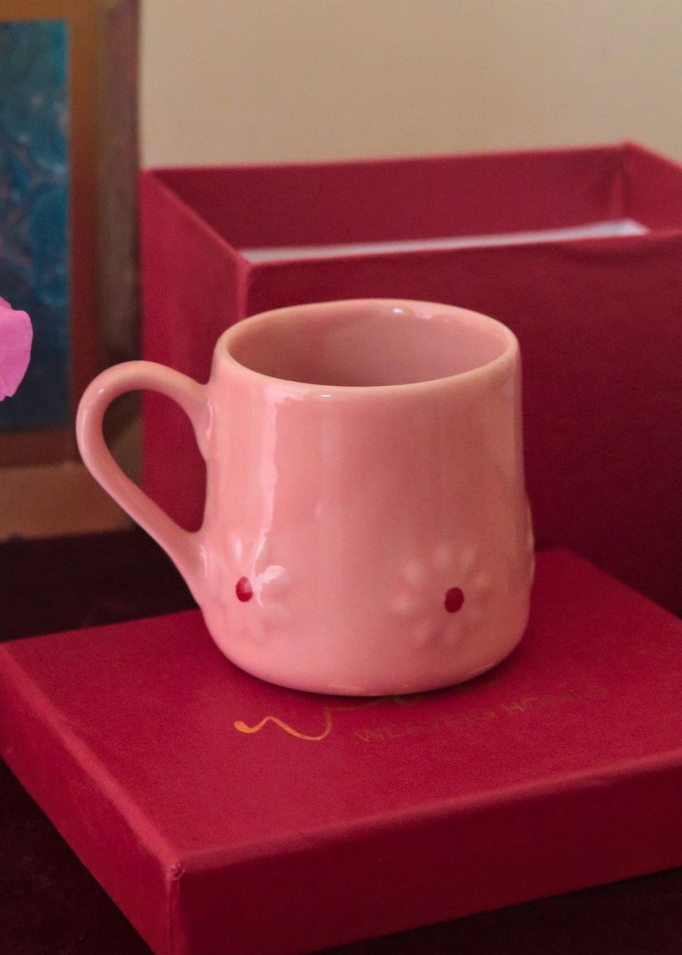 Pink Lily mug in a Gift Box handmade in india