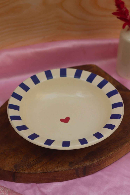 Blue striped Heart pasta plate