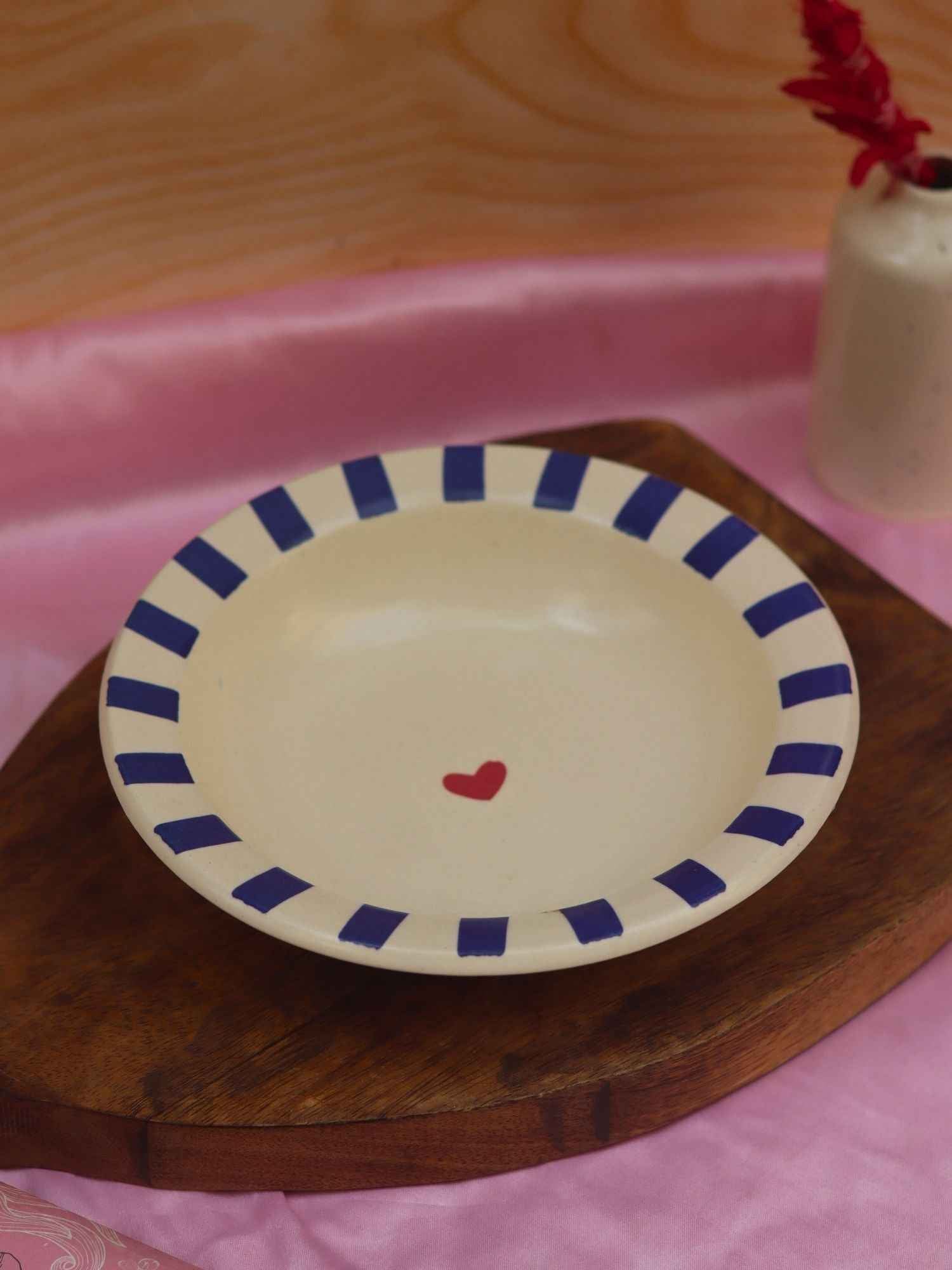 Blue striped Heart pasta plate