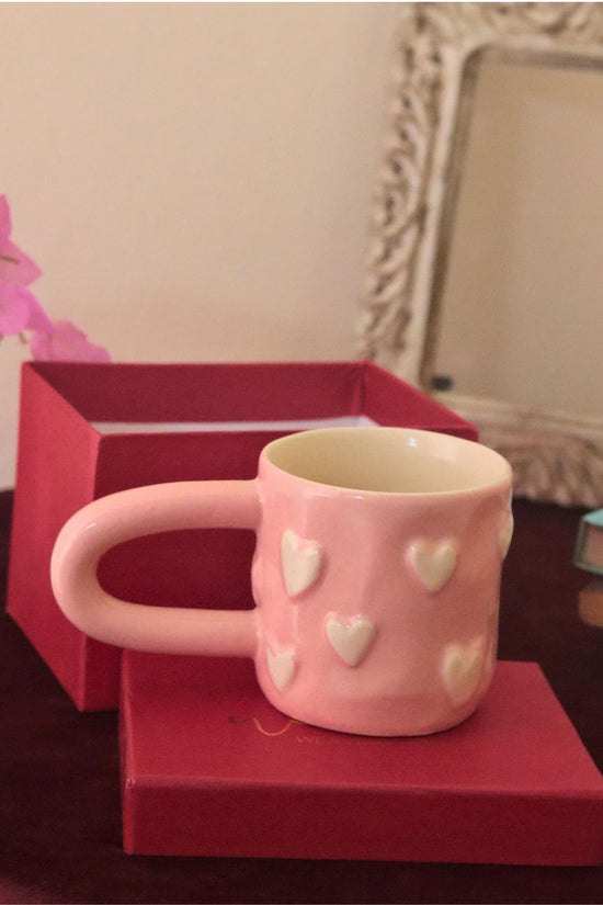 handmade Pastel Pink Heart mug in a Gift Box