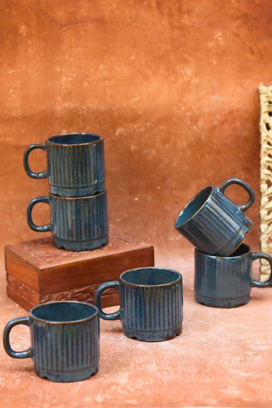 Deep Sea Blue Tea Cups - Set of 6 made by ceramic