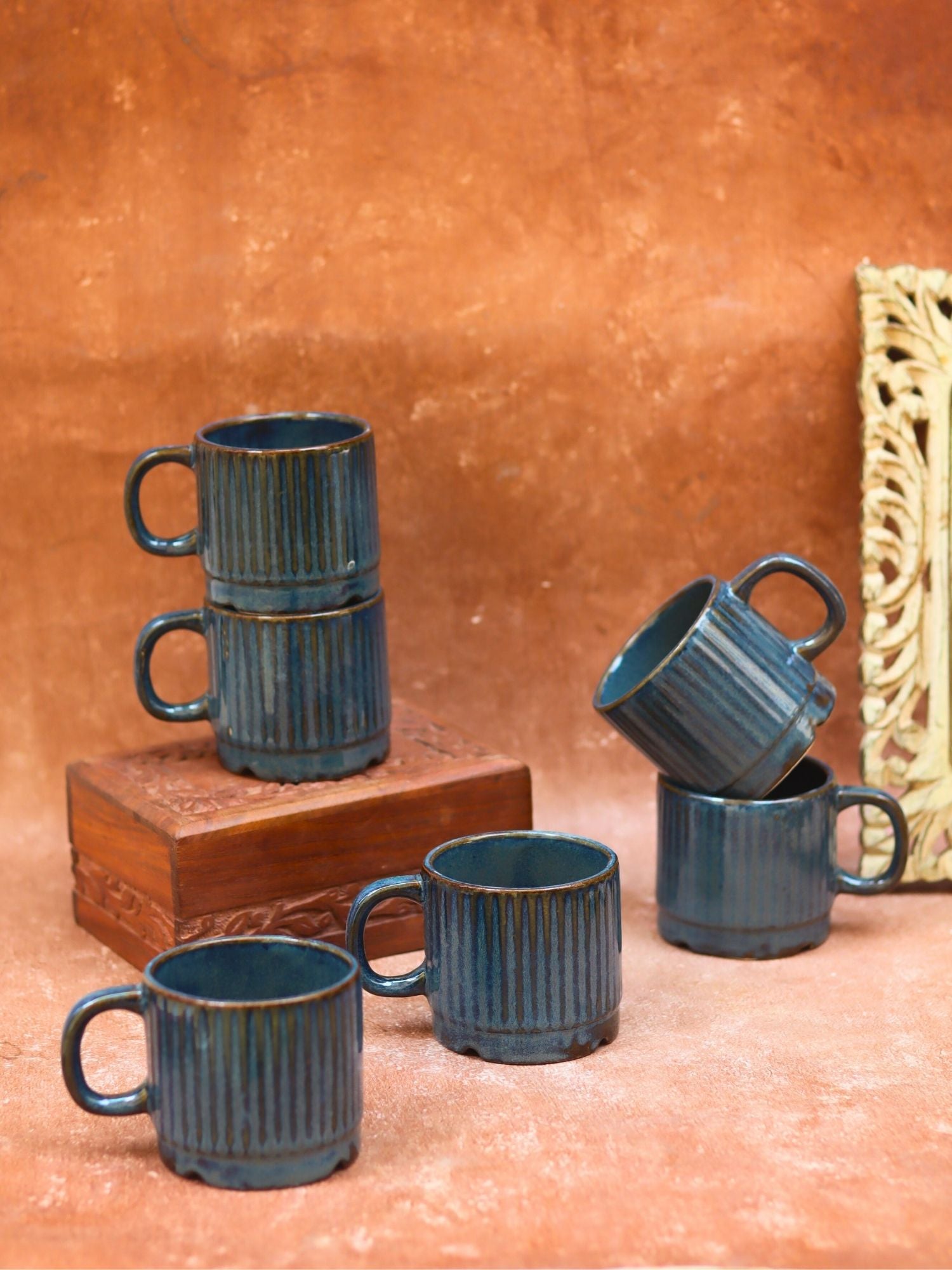 Deep Sea Blue Tea Cups - Set of 6 made by ceramic