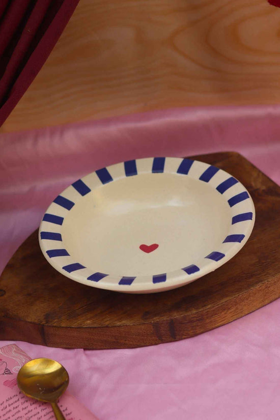 Blue striped Heart pasta plate