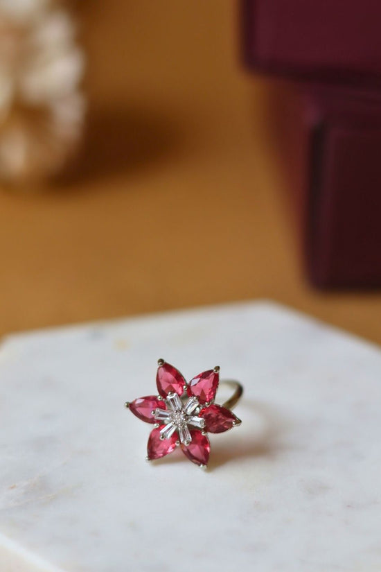Ruby Floral Ring handmade in India