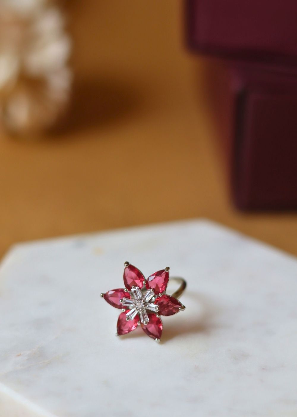 Ruby Floral Ring handmade in India