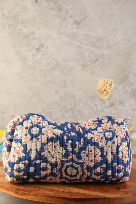Block printed Dark blue toiletry bag small size