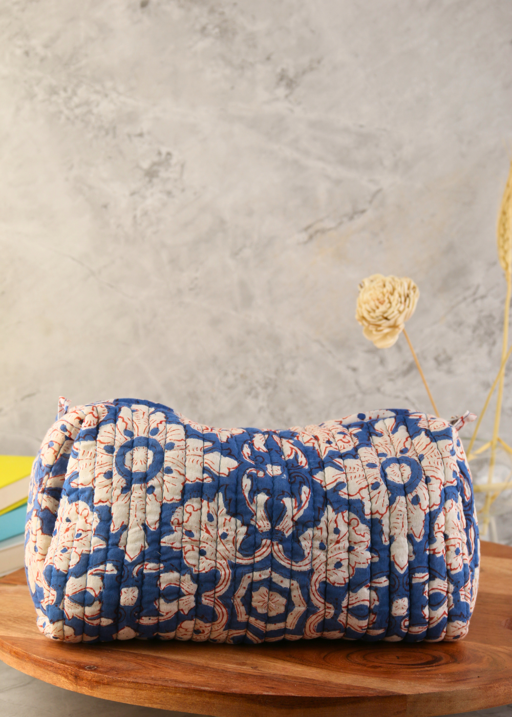 Block printed Dark blue toiletry bag small size