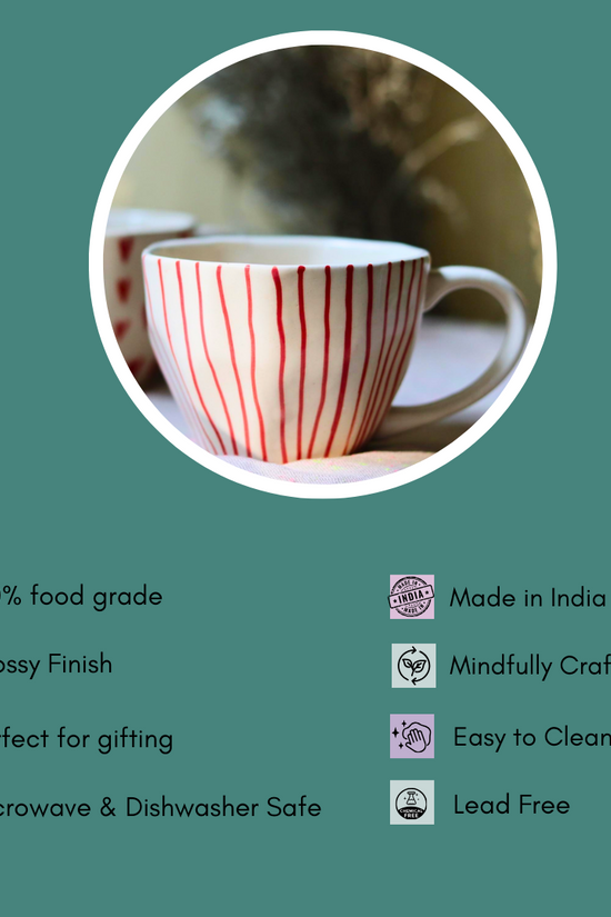 red lined mug with details 