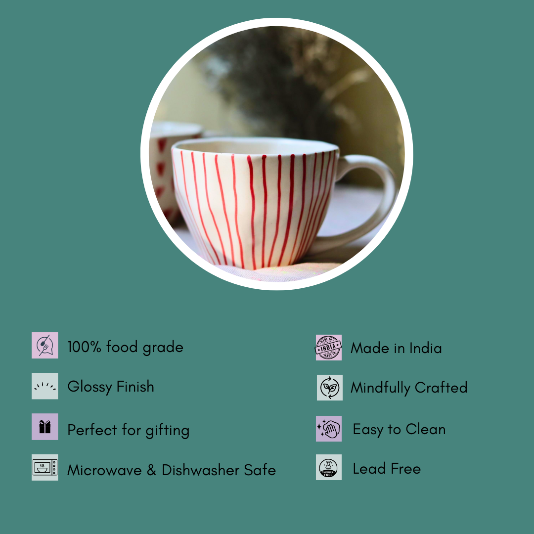 red lined mug with details 