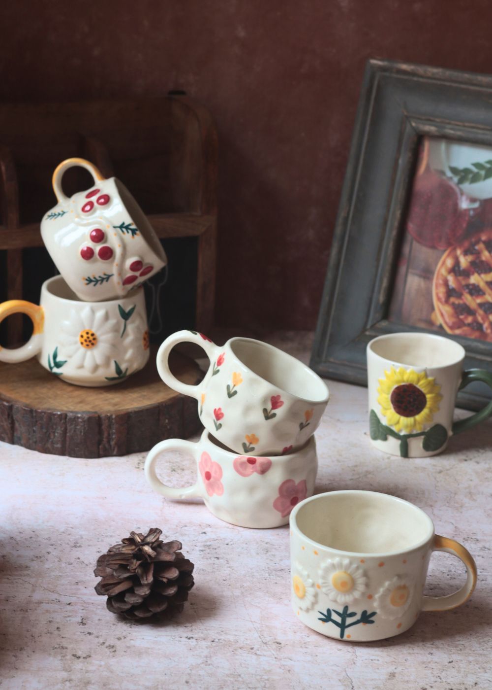 Set of 6 Blossom Bliss Mugs (for the price of 5) handmade in india