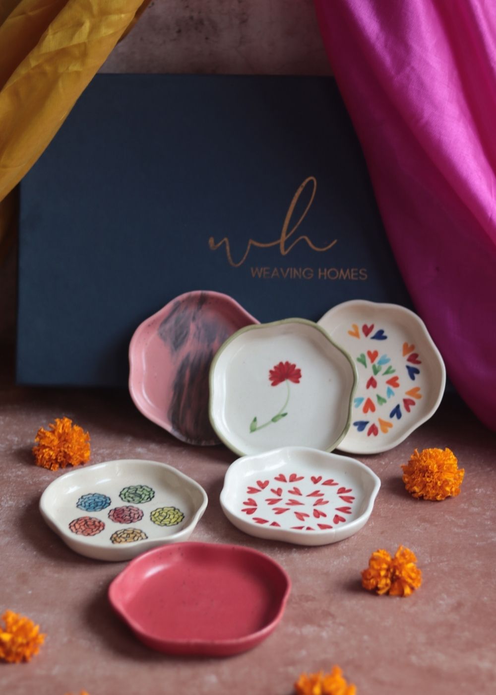 Set of 6 Handpainted Dessert Plates (for the price of 5) Diwali Gift Box premium quality gift hamper