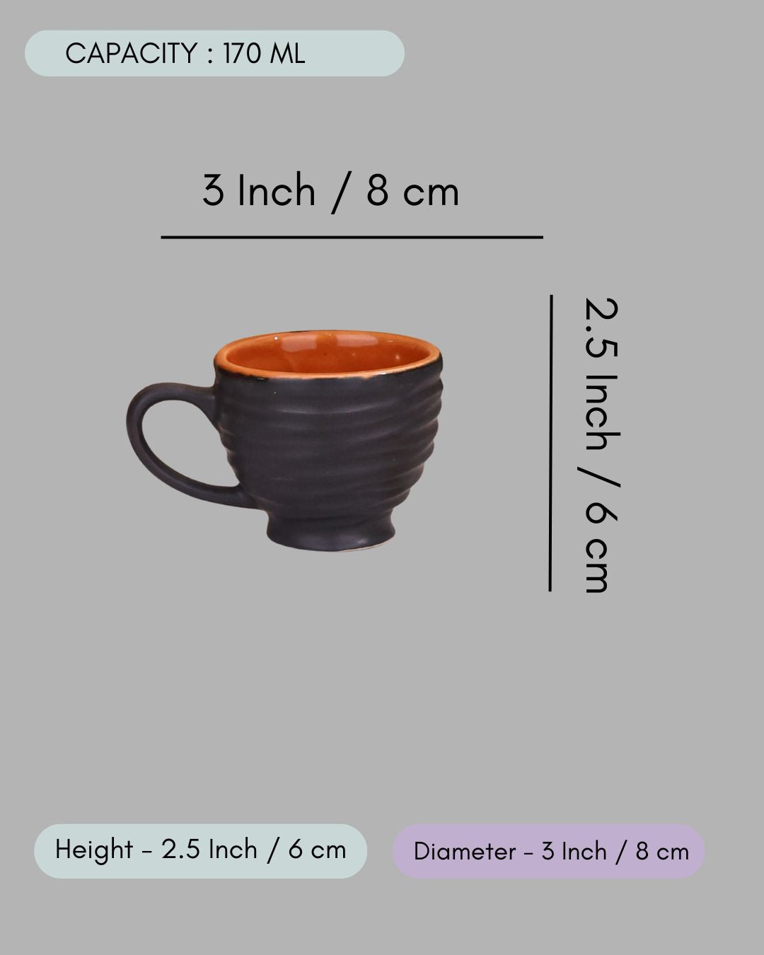Set of 6 - Black Torrent Chai Cup