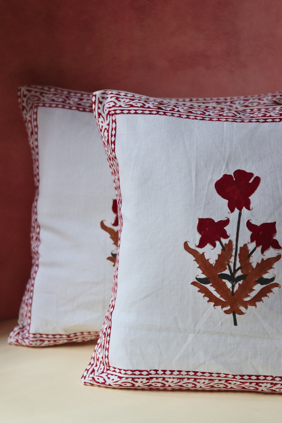Maroon floral cushion covers 