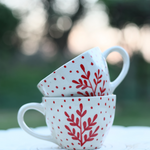 red fall leaf mug handmade, ceramic 