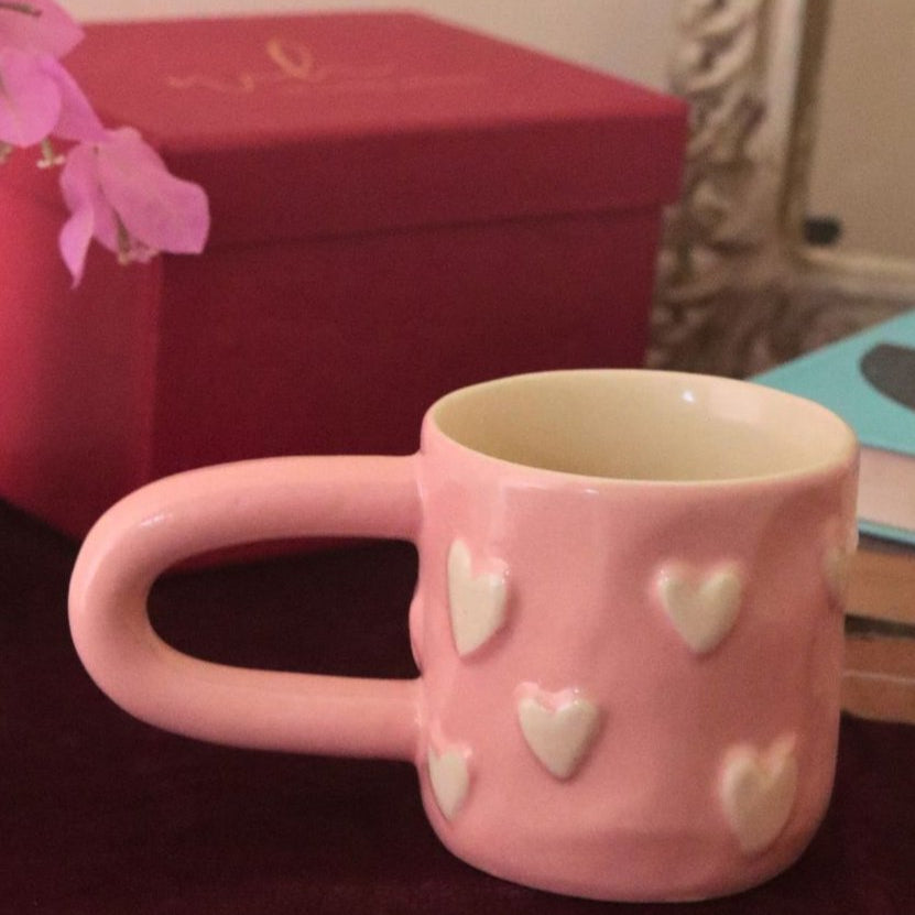 Pastel Pink Heart mug in a Gift Box made by ceramic