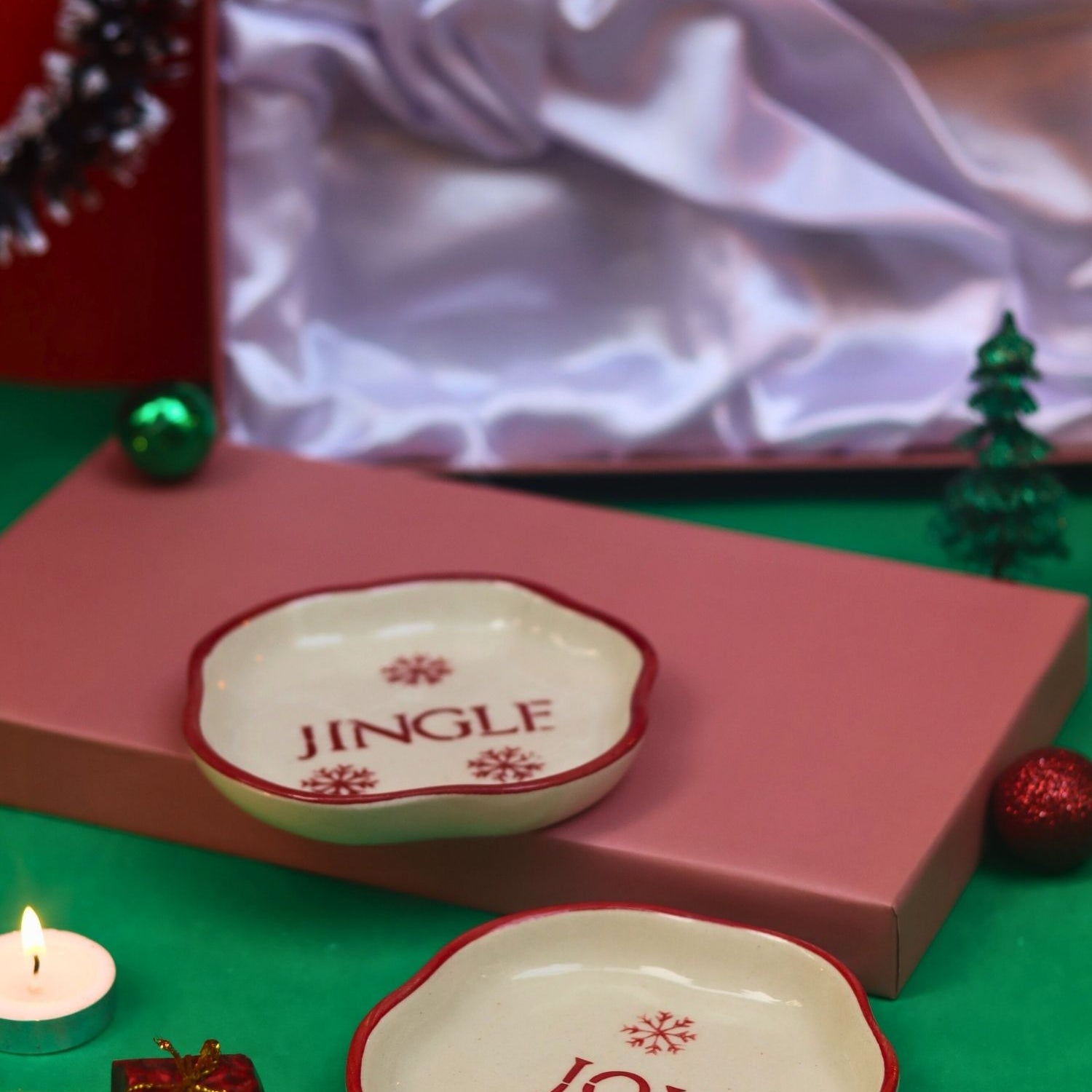 Joy & Jingle Handmade Dessert plate in a Gift Box made by ceramic