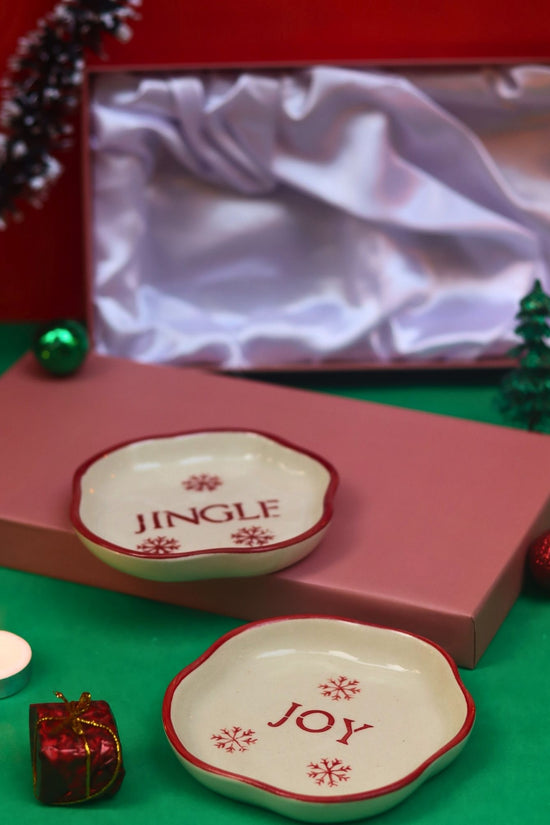 Joy & Jingle Handmade Dessert plate in a Gift Box made by ceramic