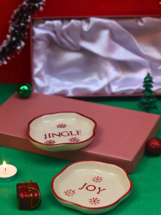 Joy & Jingle Handmade Dessert plate in a Gift Box made by ceramic