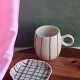 Black Lined // Cuddle Mug & Checks Dessert Plate with premium quality material