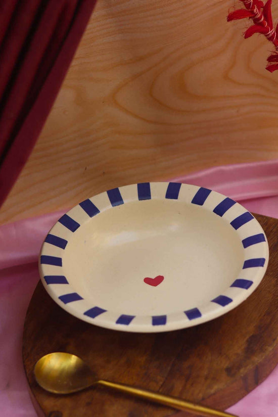 Blue striped Heart pasta plate