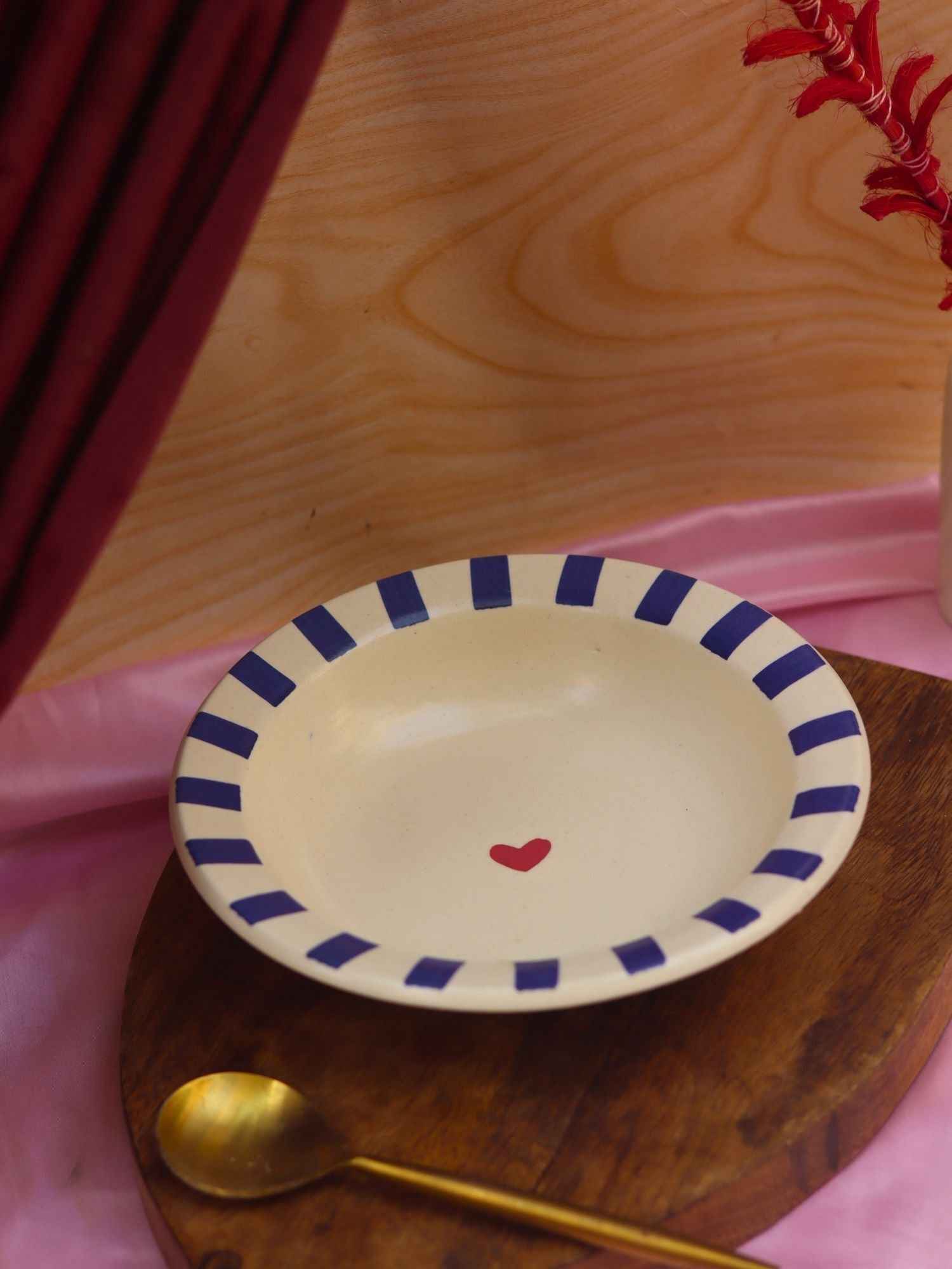 Blue striped Heart pasta plate