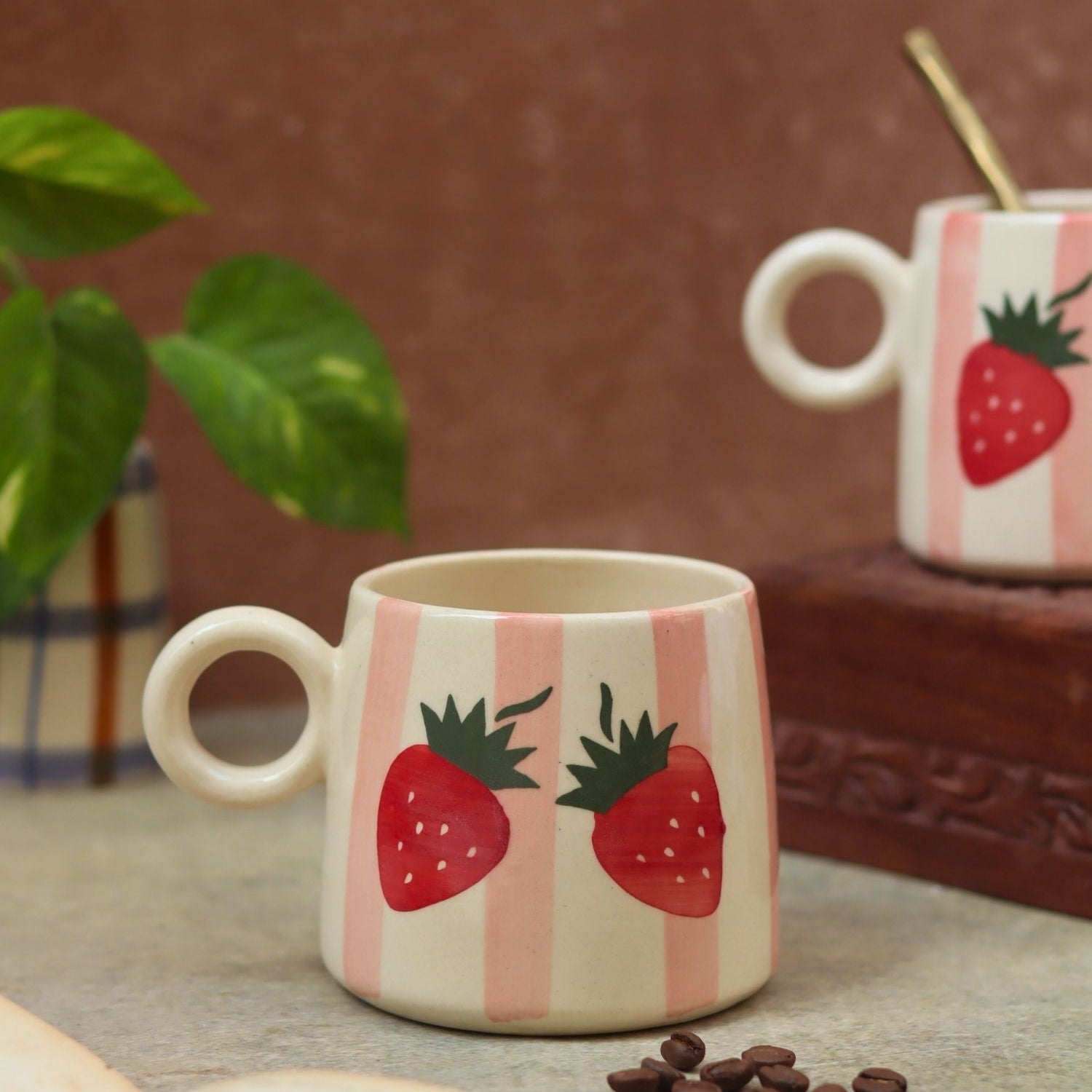 Handmade Striped Cherry Mug
