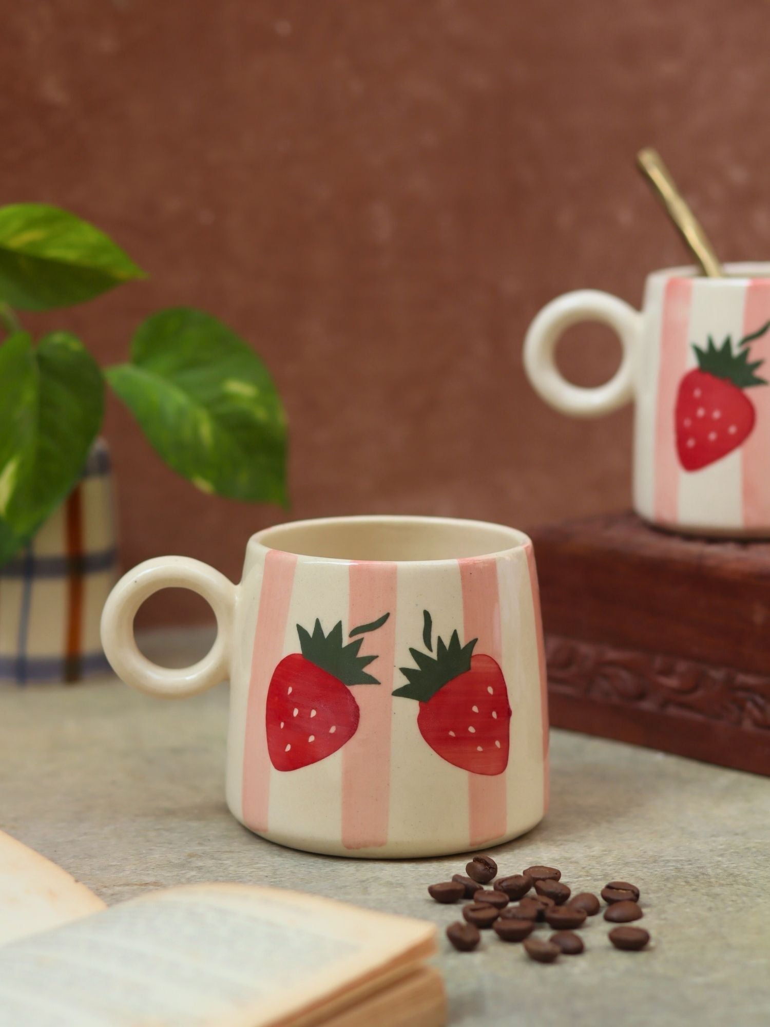 Handmade Striped Cherry Mug