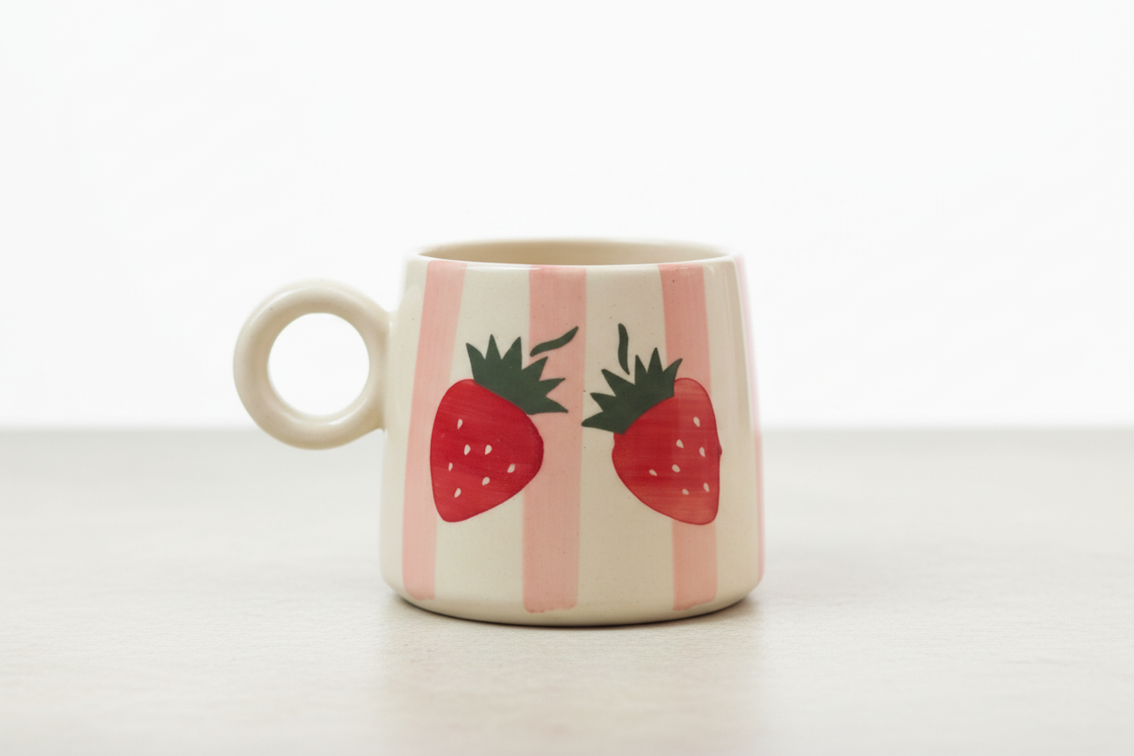 Striped Cherry Mug - Pink