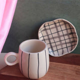 Black Lined // Cuddle Mug & Checks Dessert Plate handmade in india