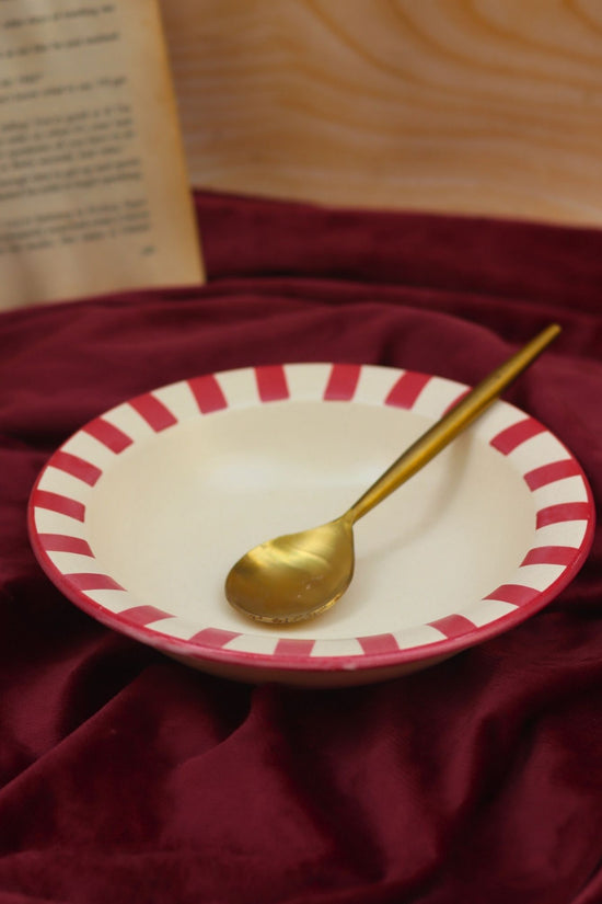 Red striped pasta plate microwave safe
