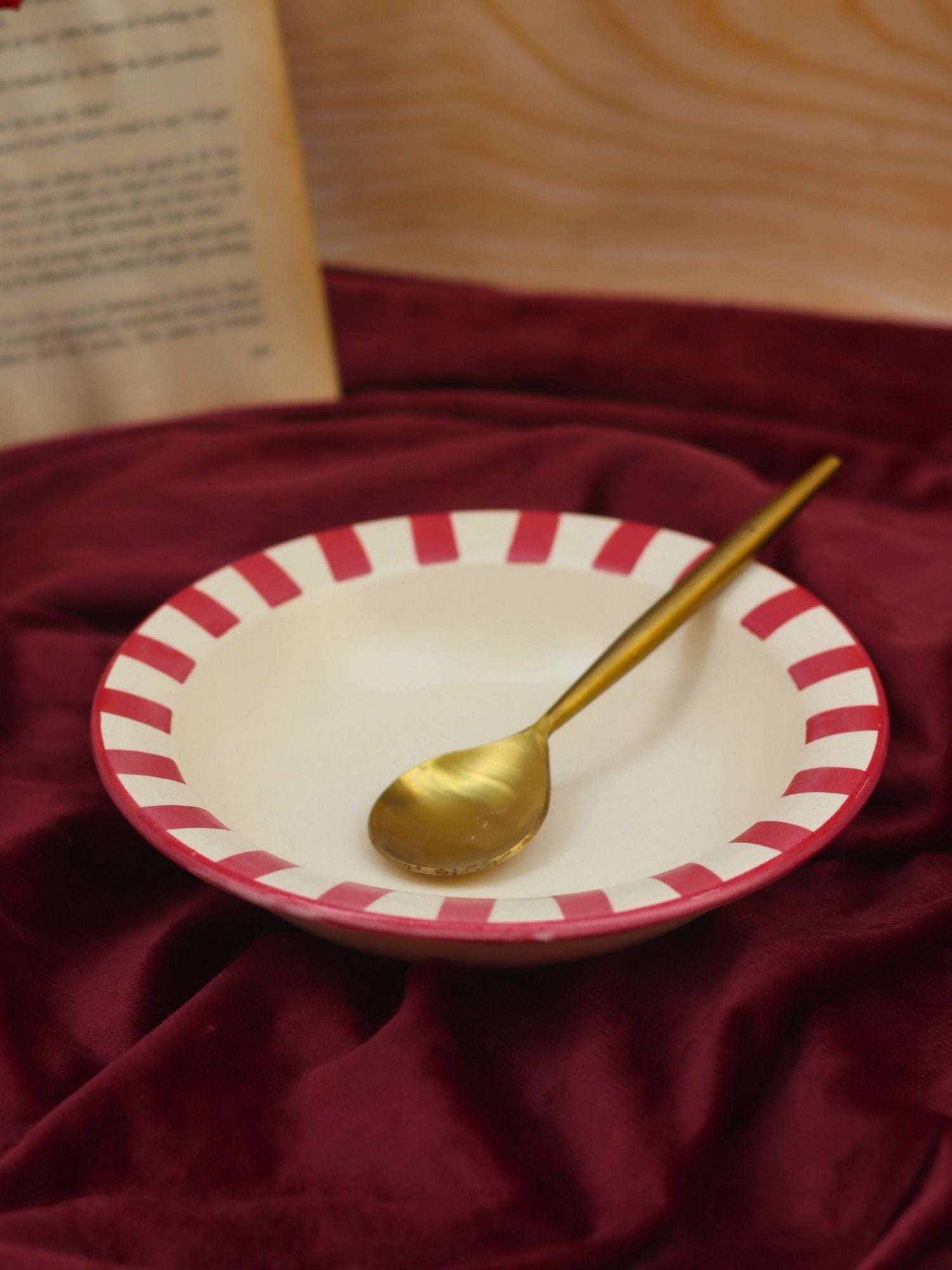 Red striped pasta plate microwave safe