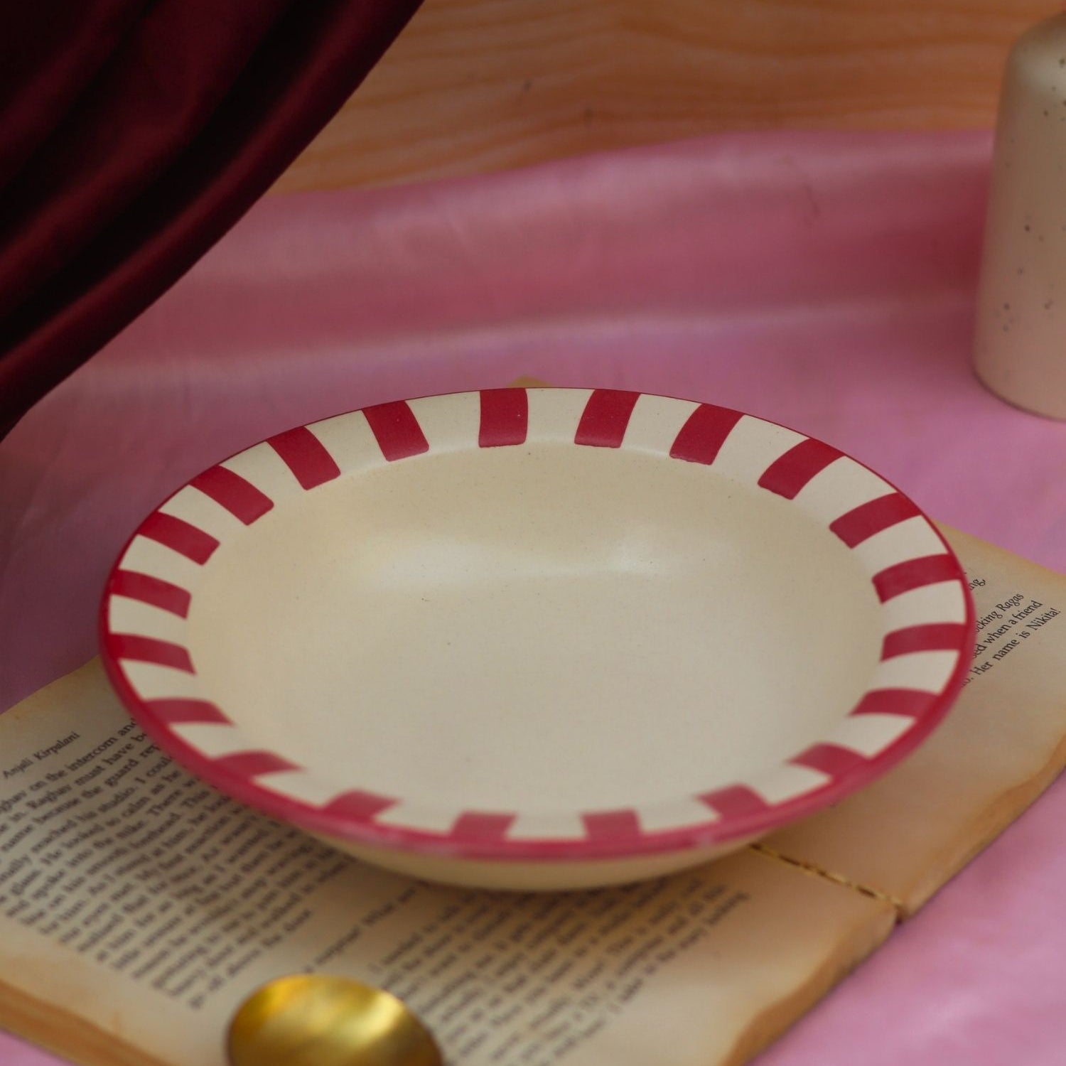 Lead free Red striped pasta plate