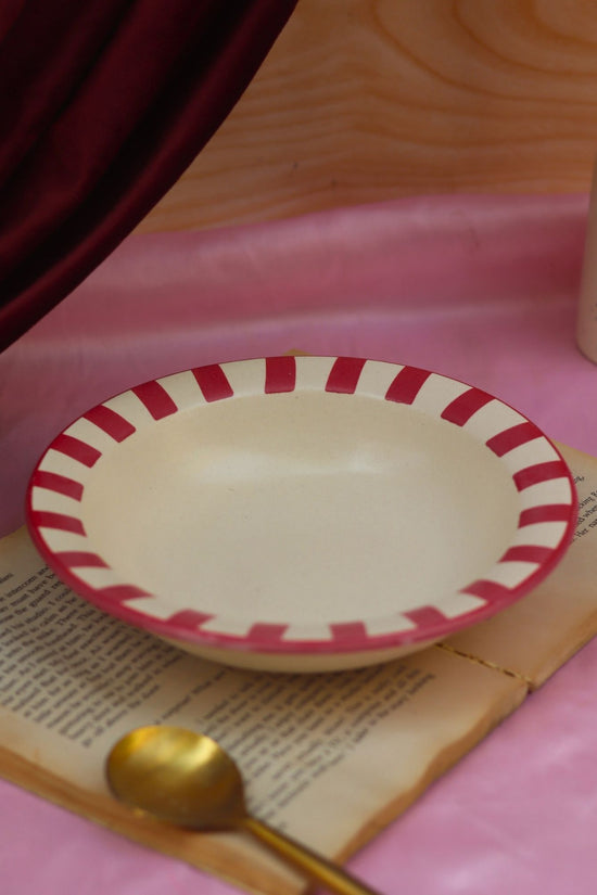 Lead free Red striped pasta plate