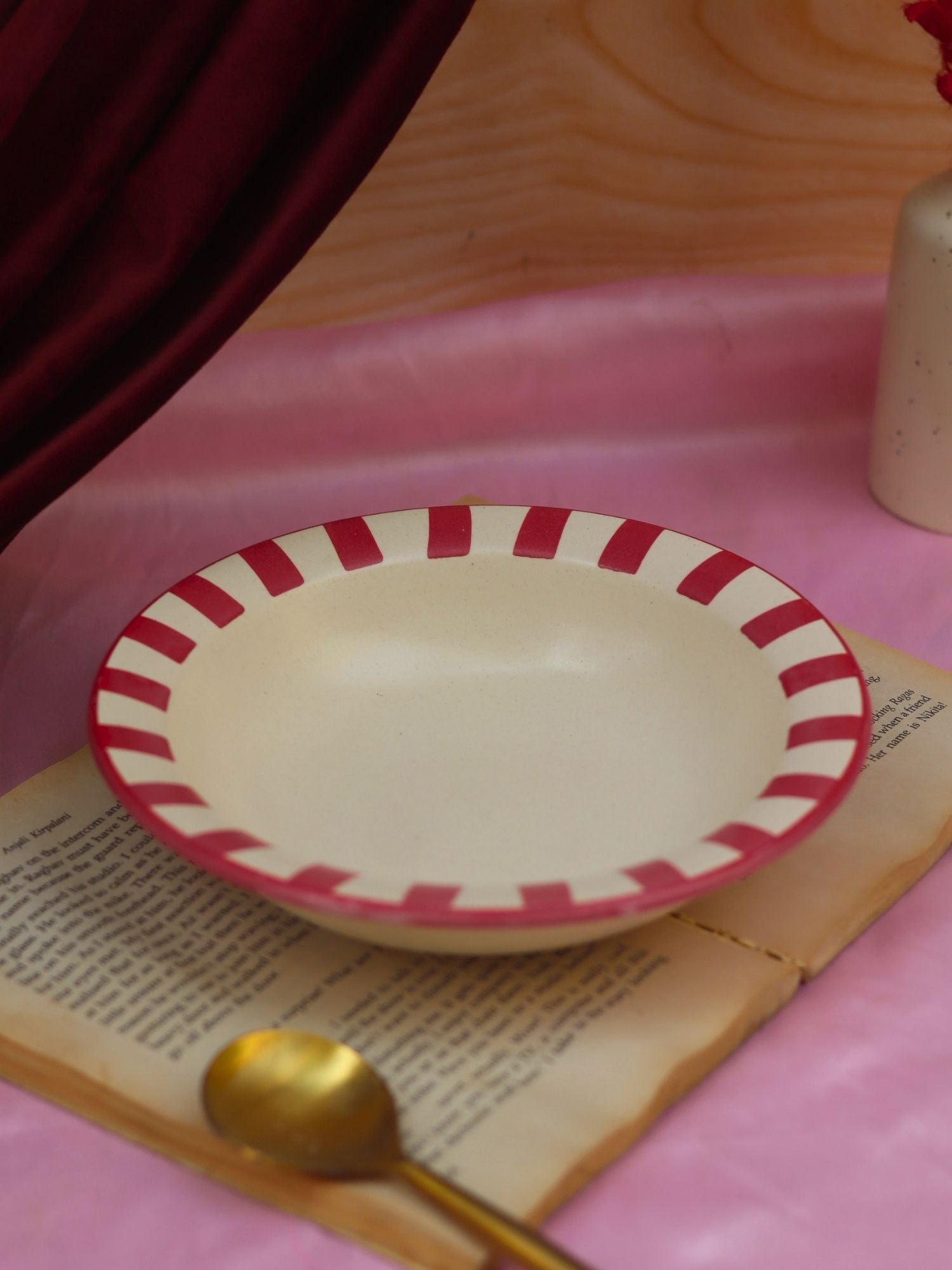 Lead free Red striped pasta plate