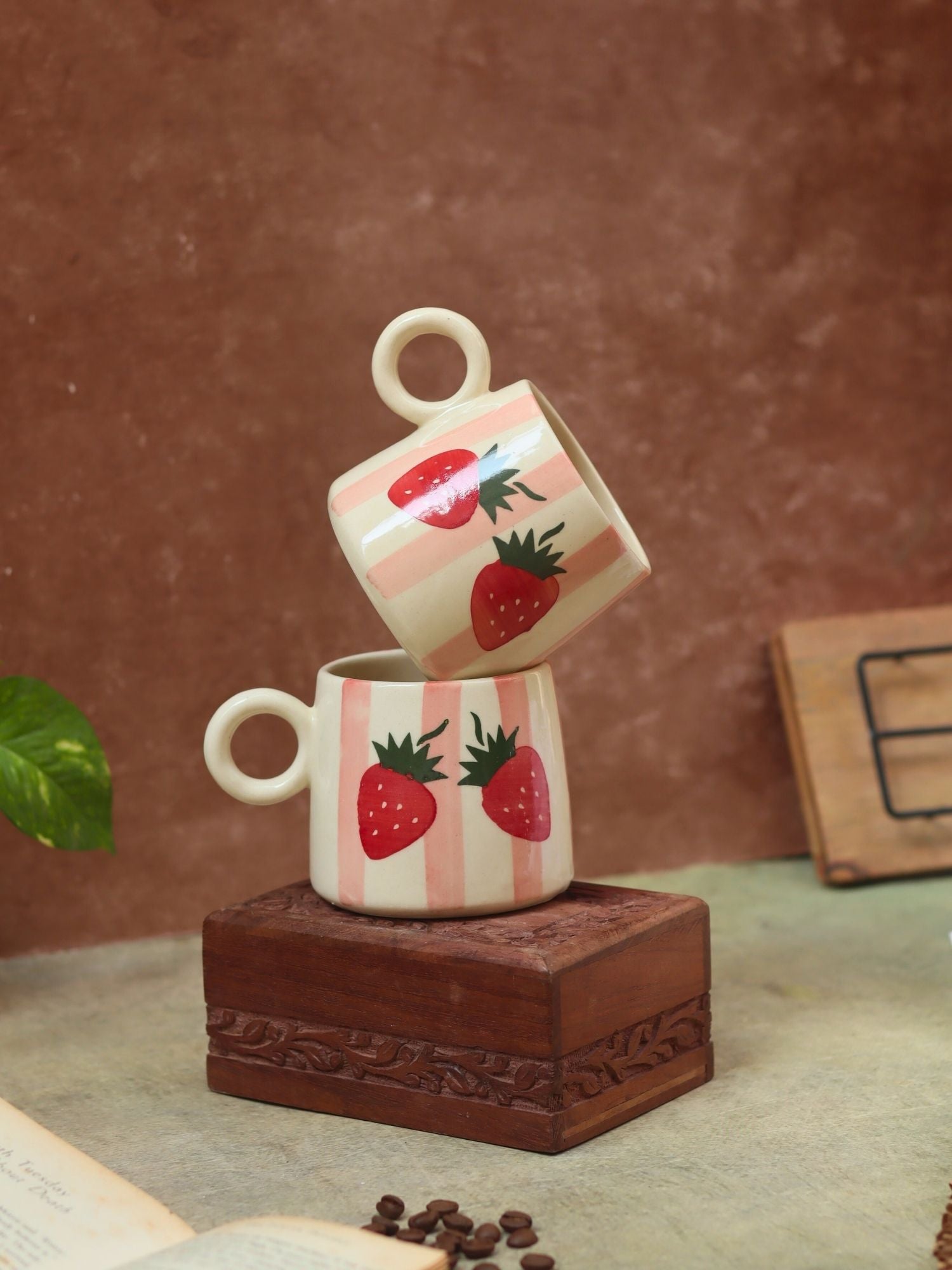 Striped Cherry Mug handmade in India