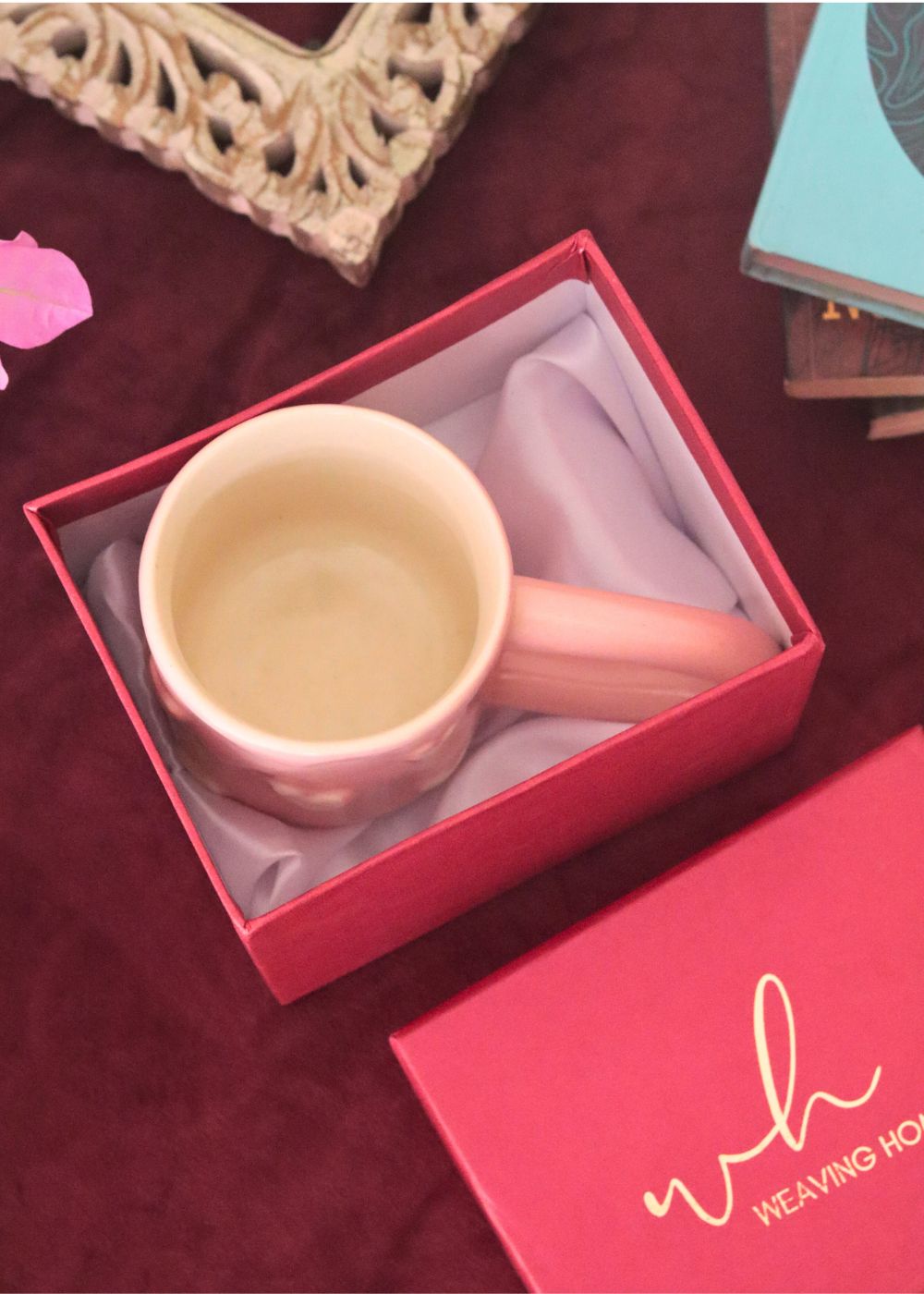 Pastel Pink Heart mug in a Gift Box handmade in india