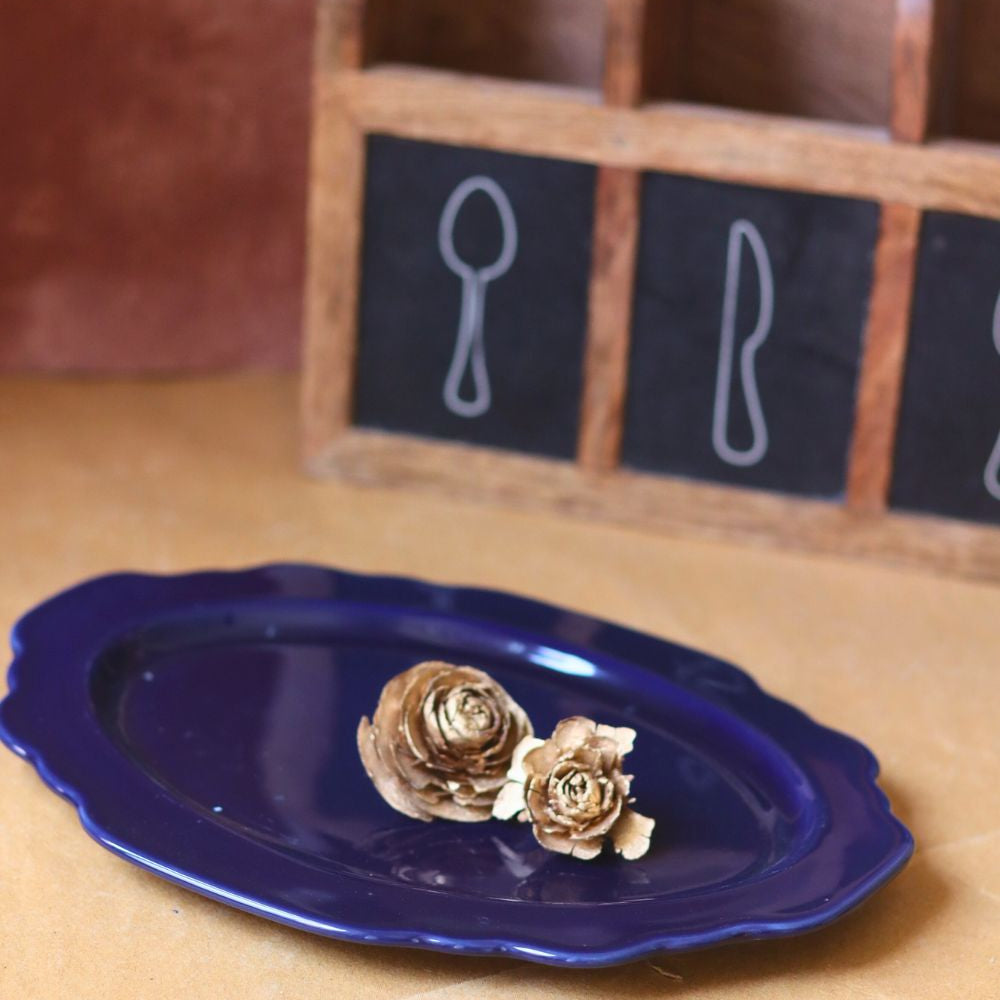 Royal Blue Scallop Oval Platter made by ceramic
