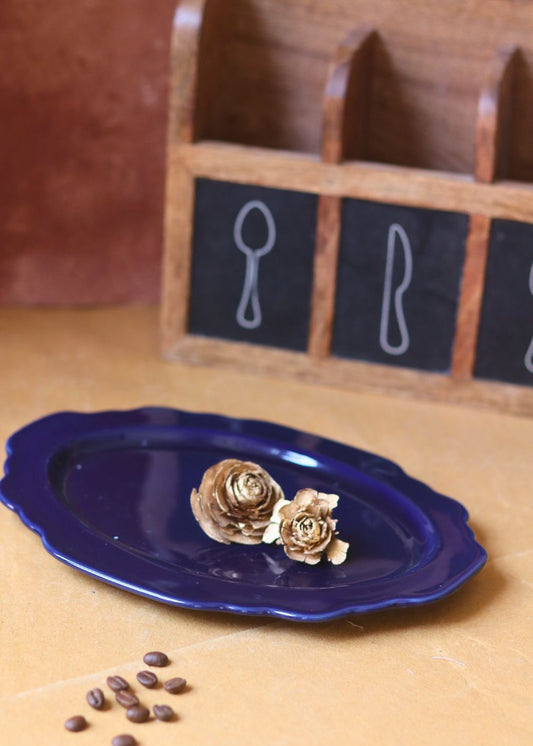Royal Blue Scallop Oval Platter made by ceramic