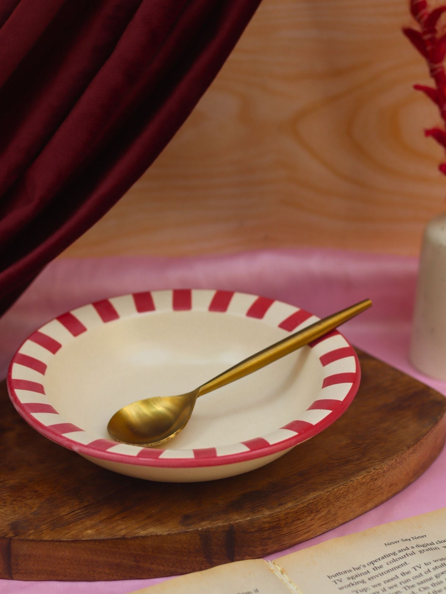 Red striped pasta plate dishwasher safe