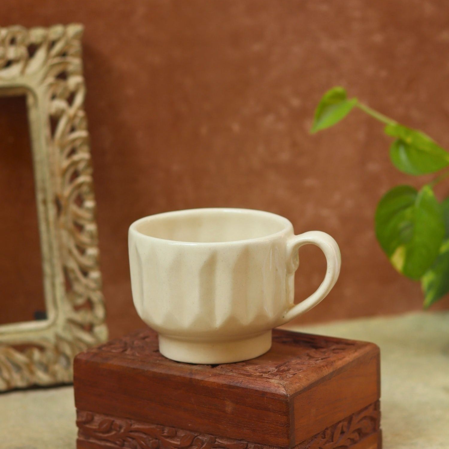 Handmade White Textured cappuccino mug