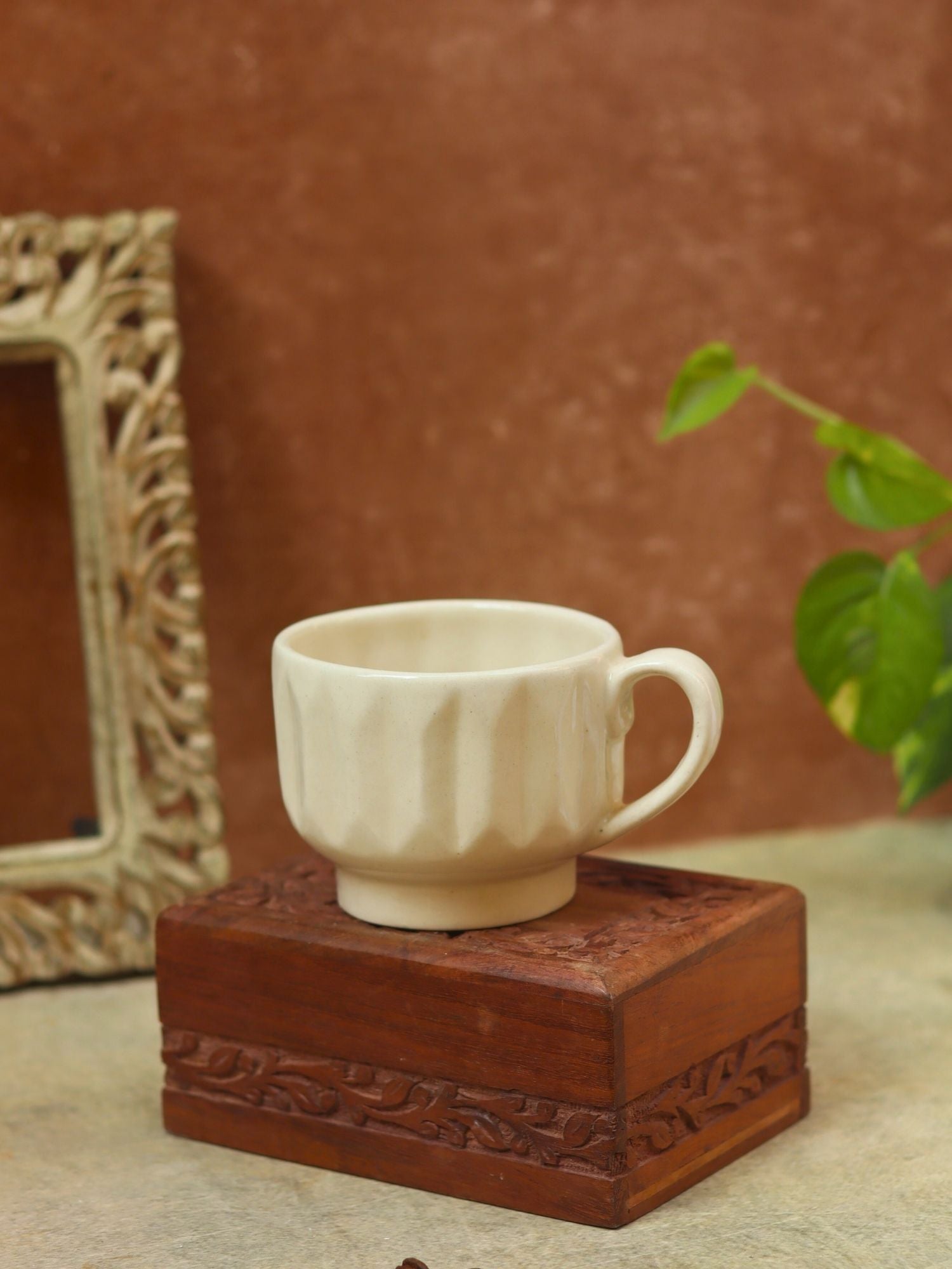 Handmade White Textured cappuccino mug