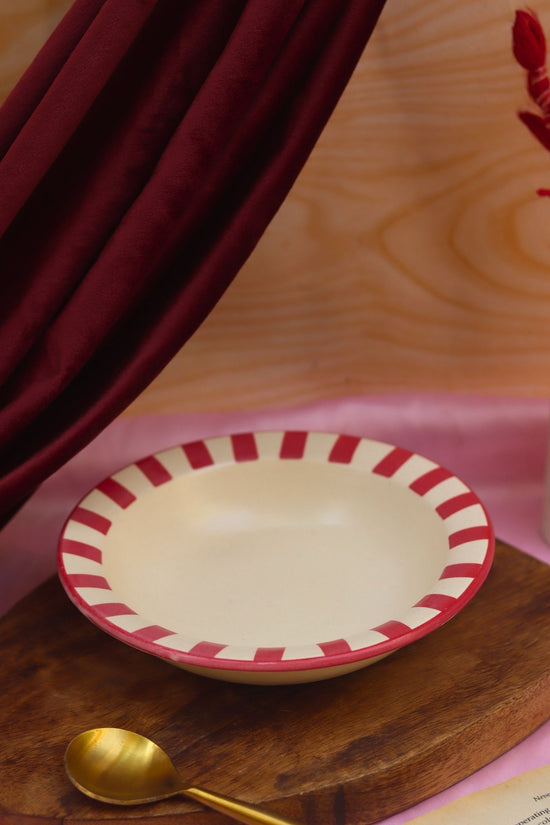 Red striped pasta plate for delicious pasta