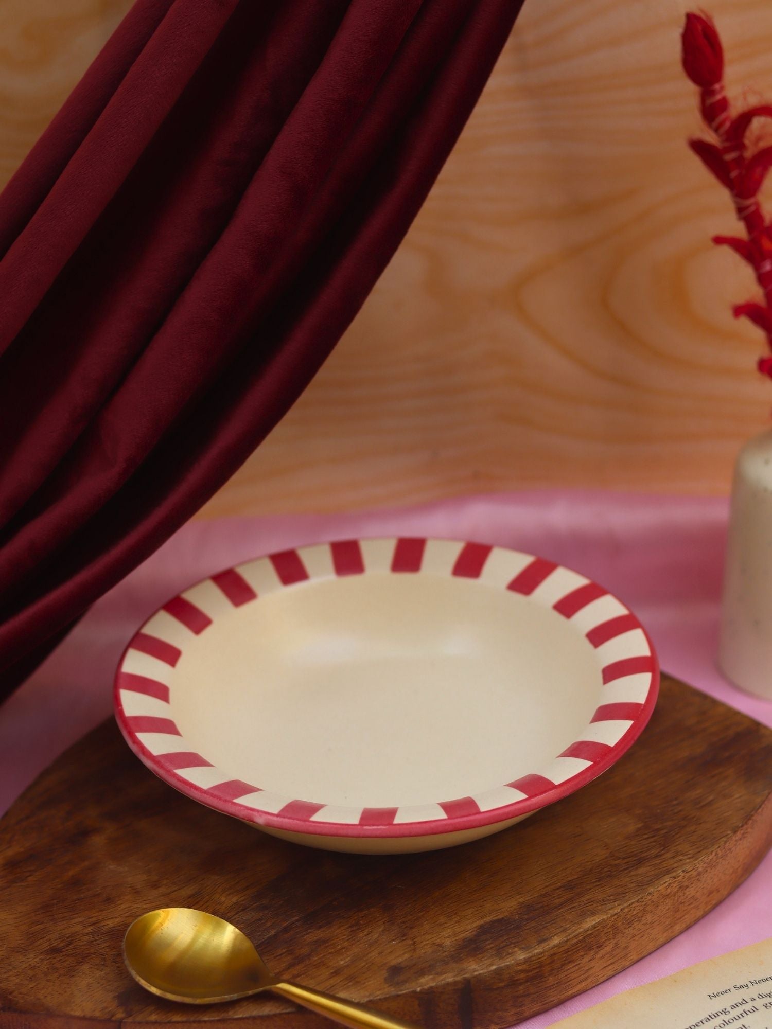 Red striped pasta plate for delicious pasta
