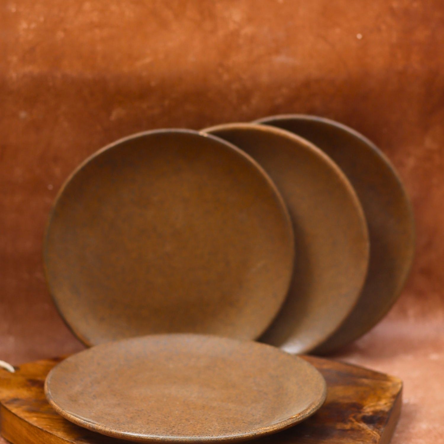 Handmade Set of 4 - Woody Brown Dinner Plate