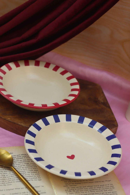 Set of 2 - Red & Blue striped pasta plates combo