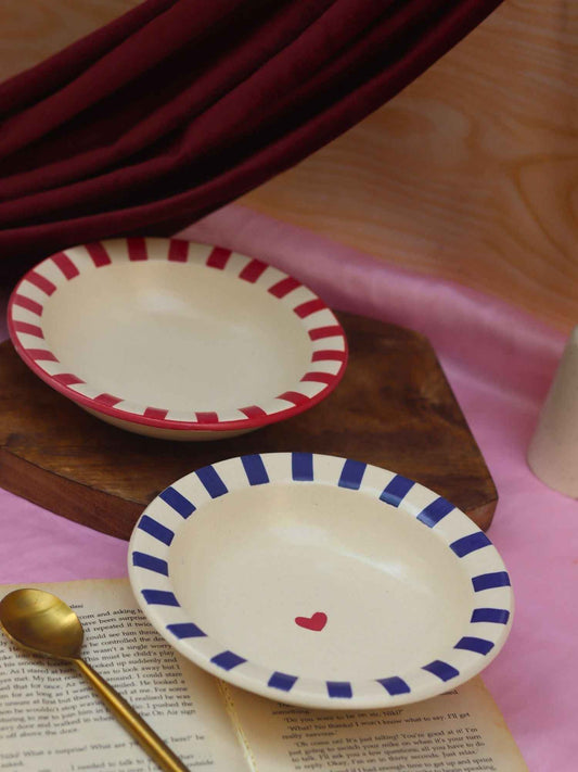 Set of 2 - Red & Blue striped pasta plates combo