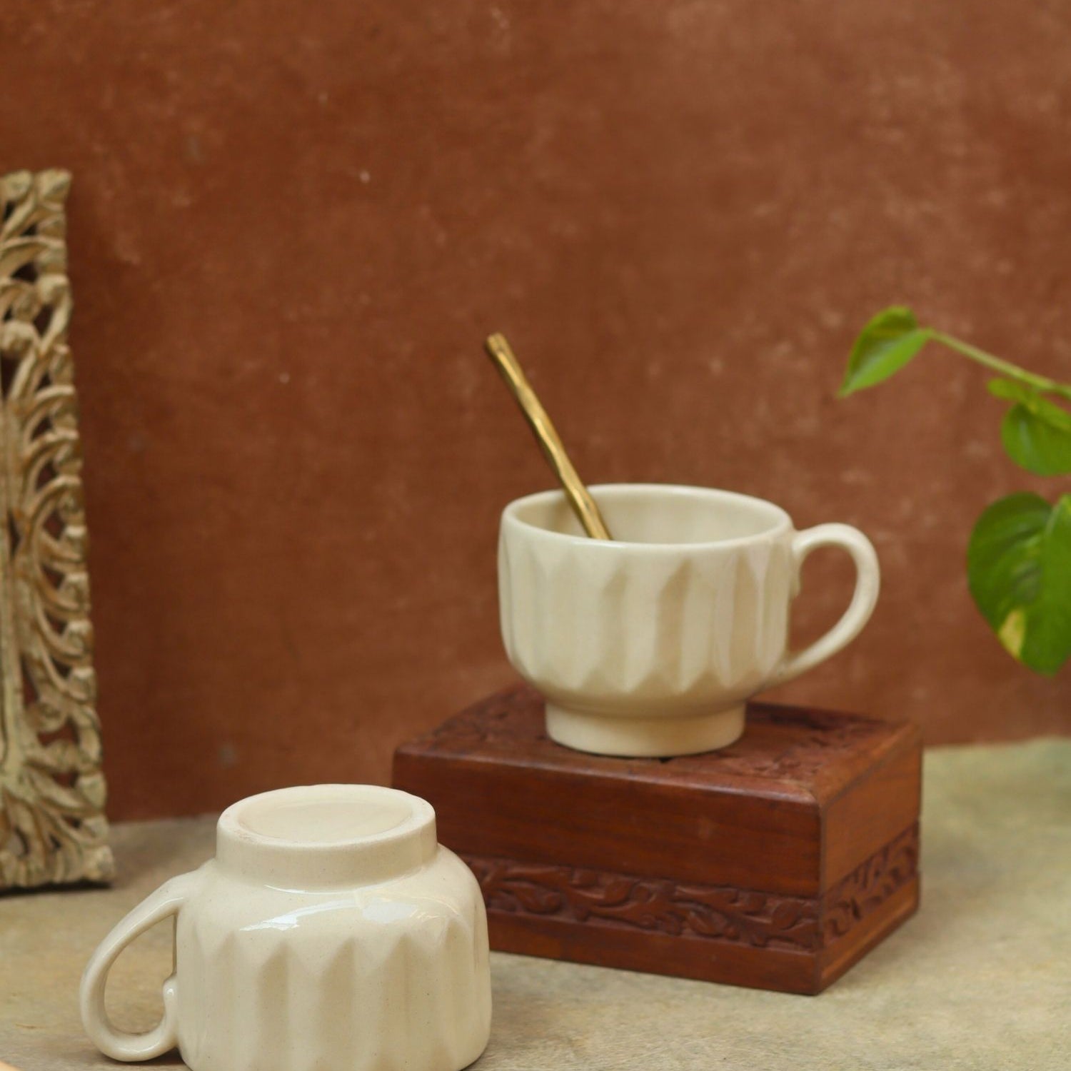 White Textured cappuccino mug made by ceramic