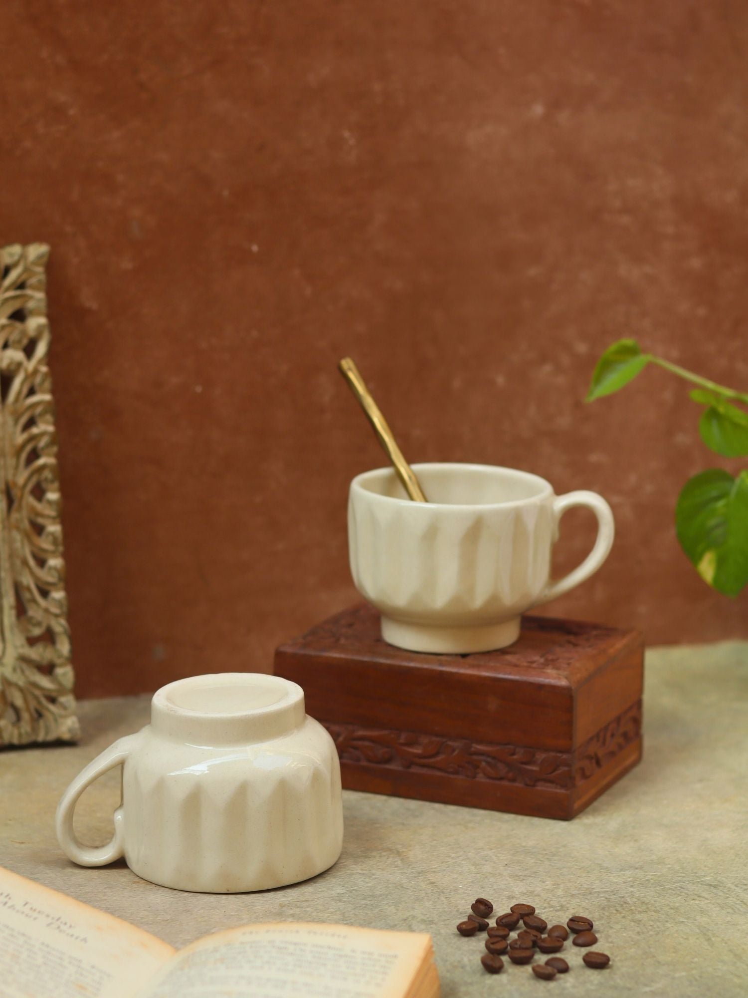White Textured cappuccino mug made by ceramic