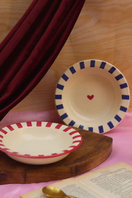 Set of 2 - Red & Blue striped pasta plates combo
